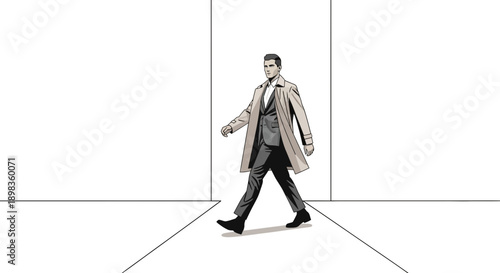 A Confident Man Steps Through A Bright Opening