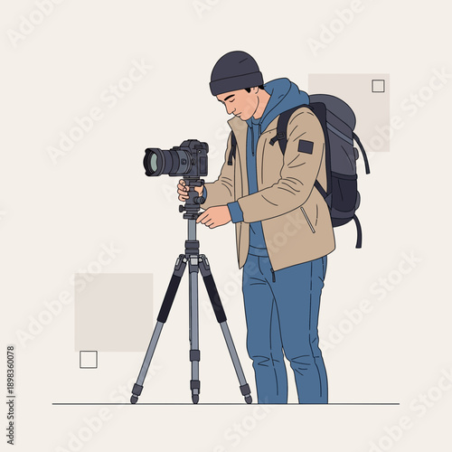A Photographer Setting Up Camera On Tripod Preparing To Capture The Perfect Moment Outdoors