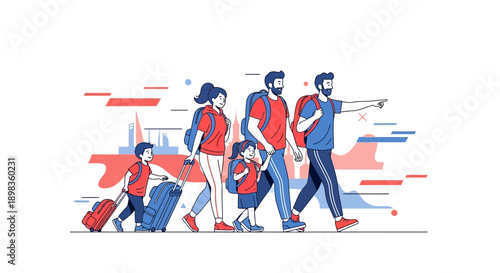 A Family Journey Together, Walking With Luggage on Their Way to Explore Destinations