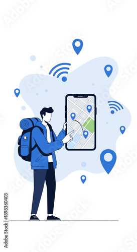 A Traveler Navigating With A Smartphone Demonstrating Navigation And Connectivity Concepts