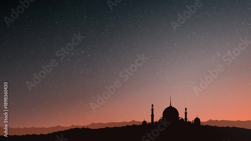 Starry Night Sky Mosque Silhouette Seamless Animation Background