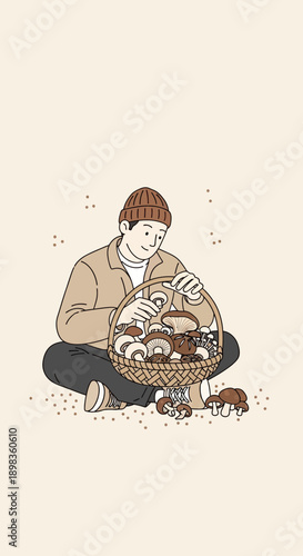 A Person Collecting Fresh Wild Mushrooms in a Woven Basket on a Sunny Day Adventure