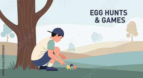 A Young Boy Joyfully Discovering Colorful Eggs During A Fun Egg Hunt Celebration