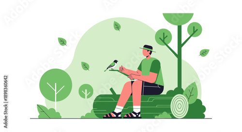 A Person Connects With Nature Sitting Peacefully With A Bird