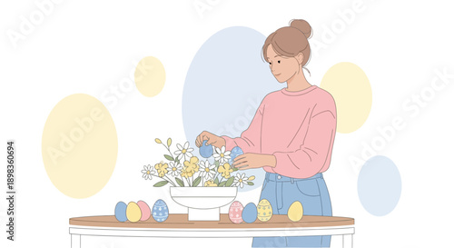 A Person Decorating With Easter Eggs And Flowers For Spring Celebration