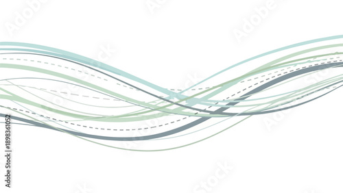Fotografie Abstract of curved lines in shades of gray, teal, and green on white
