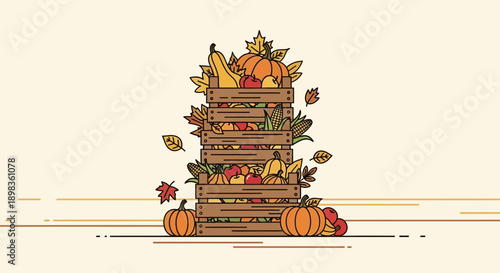 Abundant Harvest Autumn Bounty Illustration With Seasonal Fruits And Vegetables