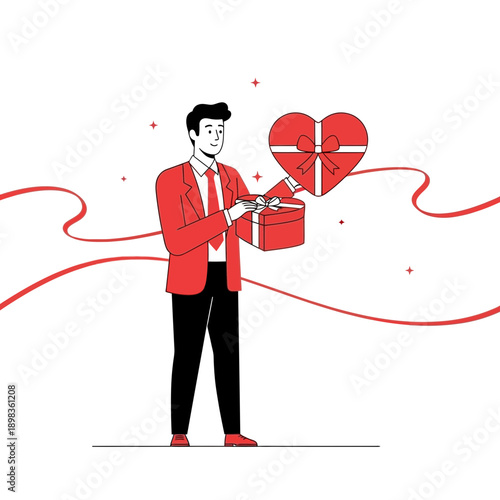 A Person Presents a Heart-Shaped Gift: Valentine's Day Illustration Concept Displaying Affection
