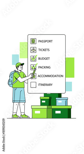 A Person Preparing For A Trip With Checklist, Boxes, and Backpack for Travel Planning