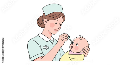 Nurse Examining Babys Ear with Otoscope.