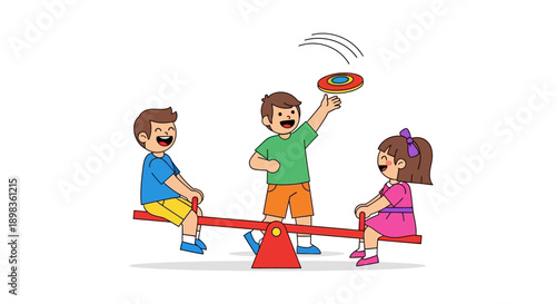 Children Playing on a Seesaw Together.