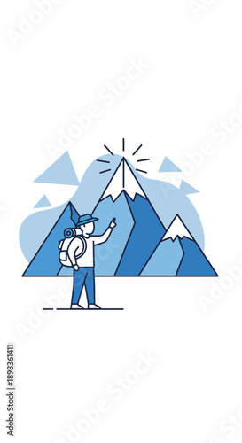 Adventurer Ascends Majestic Mountain Peak Towards Shining Success