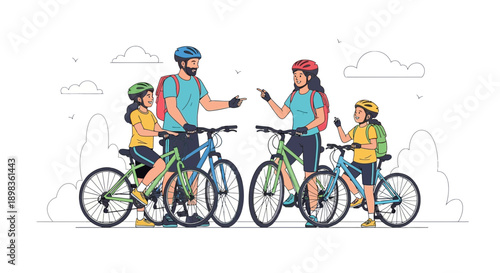 Active Family Cycling Adventure Together Outdoors Having Fun