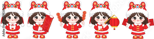 Cute Chibi Girl Chinese New Year Set