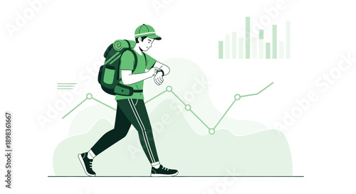 Active Traveler Monitoring Progress With Smartwatch On A Graph Background