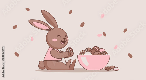 Adorable Bunny With Chocolate Sweets Illustration