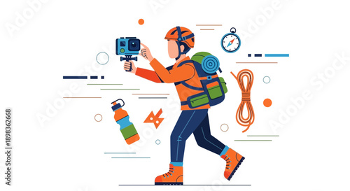 Adventurous Hiker Captures Expedition Footage With Action Camera And Backpack