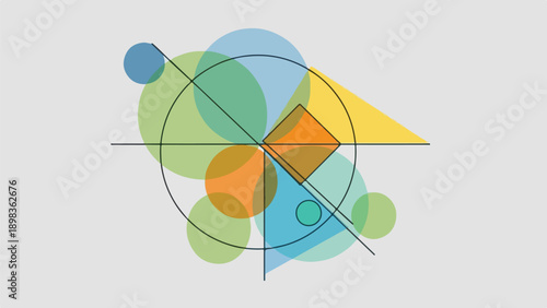 Abstract composition of geometric shapes with translucent colors