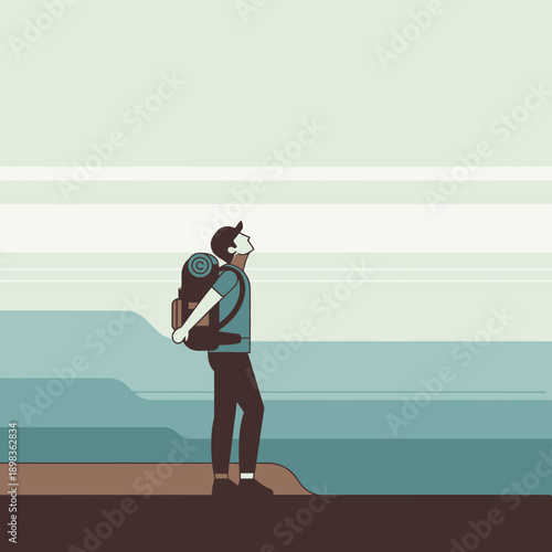 Adventurous Hiker Gazing Out At Serene Natural Vista