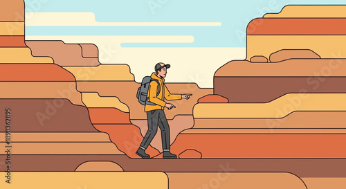 Adventure Awaits Person Exploring Majestic Canyon Landscape With Backpack