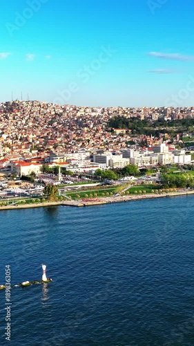Izmir City from Above, Vertical Aerial Drone Footage in Turkey