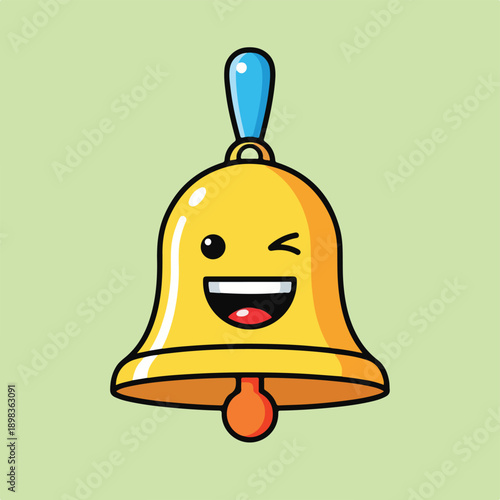 Cartoon-style yellow bell character winking with a cheerful expression