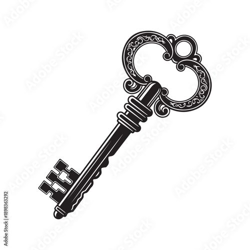 Black key silhouette on white background isolated object