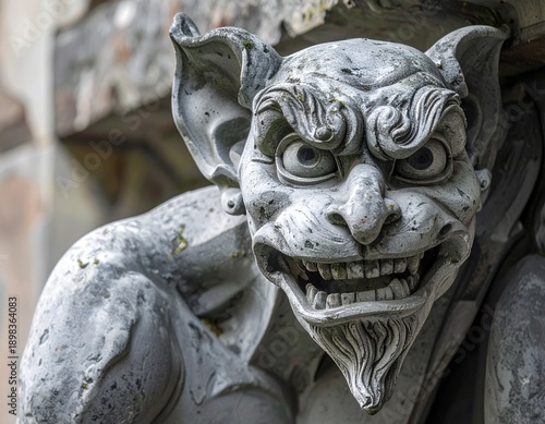 Stone gargoyle with menacing grimace