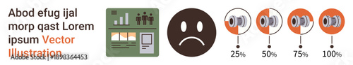 User engagement, feedback analysis, emotional response, data visualization, performance assessment, satisfaction tracking. A chart, sad emotion and volume indicators in comparison. User engagement