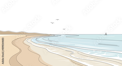 Minimal Beach Line Art