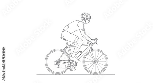 Line Art Vector of Cyclist Riding Bicycle Representing Fitness