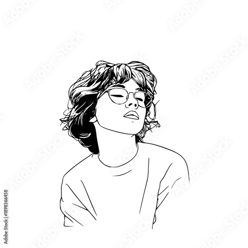 Sad Young Woman with Glasses and Shoulder Length Hair