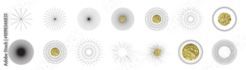 Line sun ray set. Star burst icon, sunburst radial shapes collection