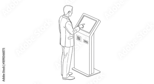 Businessman Using Self‑Service, Innovation Line Art Vector