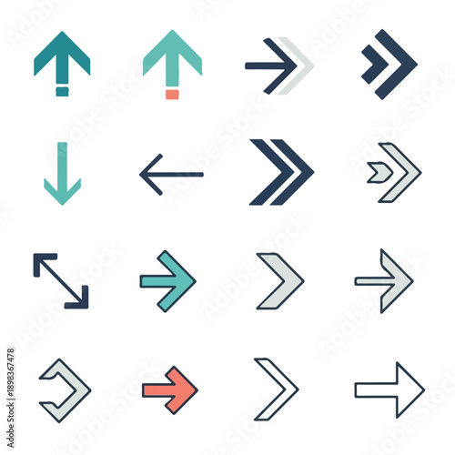 Collection of stylized arrows in diverse colors and orientations