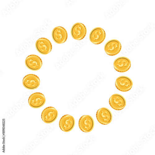 Dollar coin frame arranged in circular designs, presented on a white background. Elegant collection for financial, currency