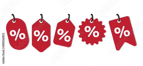 Bundle set isolated illustration of red price tag with percent icon, perfect graphic element for discount, promotion, sales, and offers.