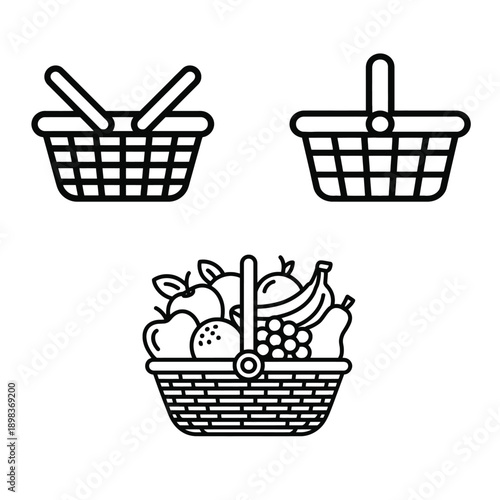 Simple Grocery Market Basket Icons 