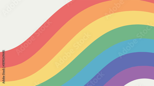 Colorful, curved bands of primary and secondary colors on a light background