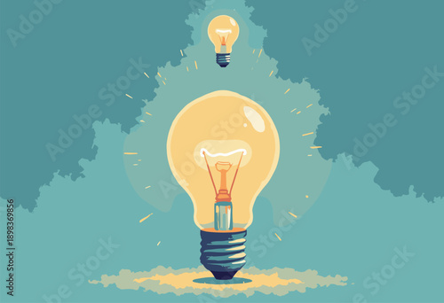 Lightbulb having Eureka moment smaller lightbulb appearing above it Meta humor Flat