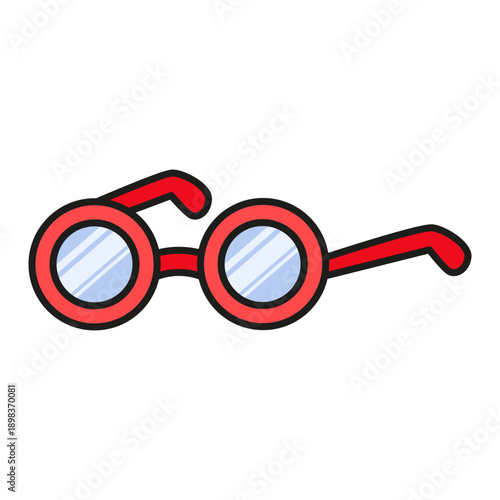 Nerd glasses with thick lenses scientist student. Accessory spectacles for vision correction. Futuristic stroked shadows and highlights vector isolated on white background