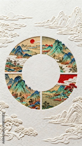 Wallpaper Mural Artistic landscape collage with embossed details Torontodigital.ca