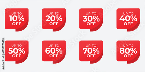 Discount price tag icon set. 10%off, 20%off, 30%off, 40%off, 50%off, 60%off, 70%off, 80%off sticker label. eps vector illustrator sign. promotion button for sale and. 
