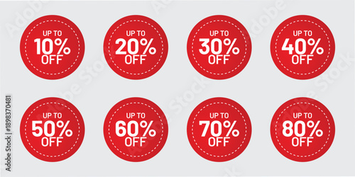 Percentage label set. sale and icon design isolated on a white background. red color circle discount label. price tag set. discount button. 