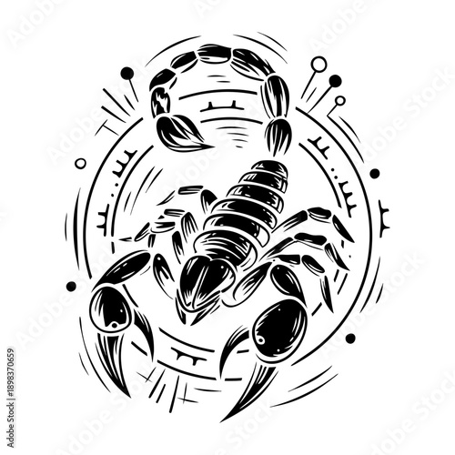 Realistic scorpio zodiac sign symbol with grunge texture. Horoscope prediction concept. Vector illustration for logo, sticker, tattoo, greeting card,  poster