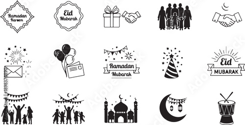 Family celebrating with raised hands and party decorations a dark silhouette