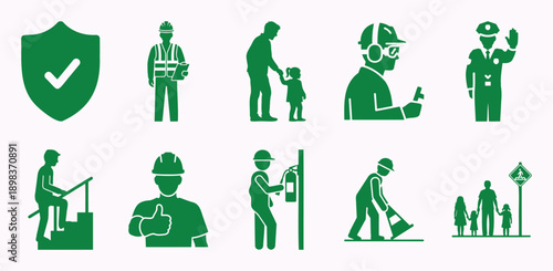 Essential safety icons illustrating various aspects of protection, guidance, and public awareness for daily life Vector