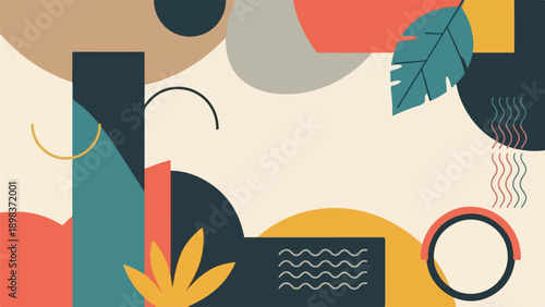 Modern abstract art with geometric shapes and organic elements