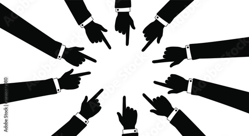 Multiple hands pointing inwards with index fingers