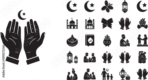 Abstract representation of a hand gesture with minimalist black silhouette